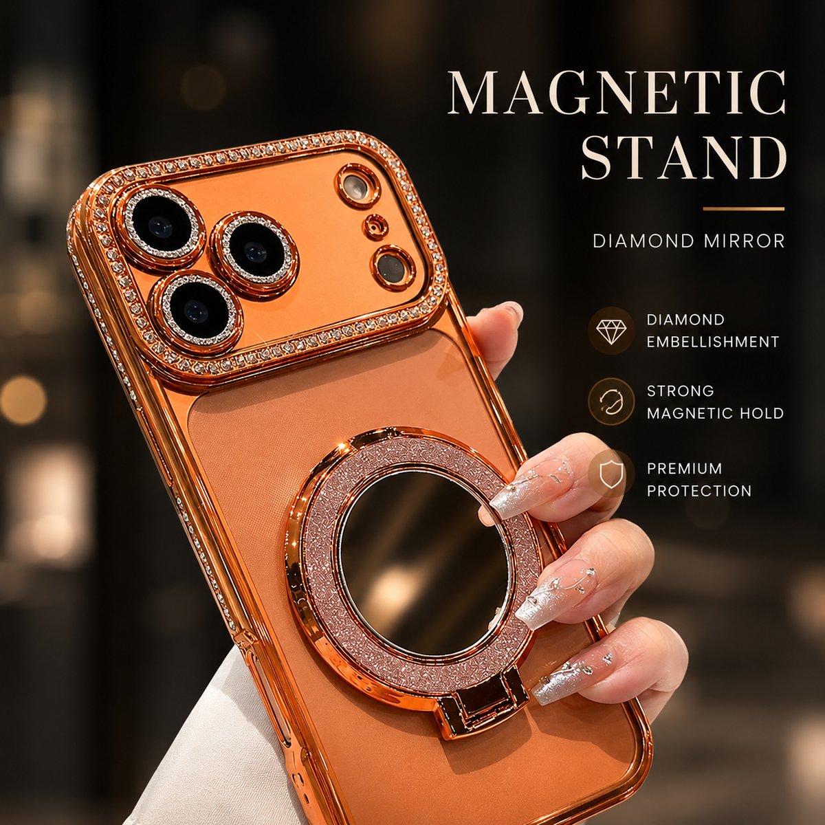 Premium iPhone Case MagSafe Compatible Diamond Mirror Glitter Cover Transparent Protection