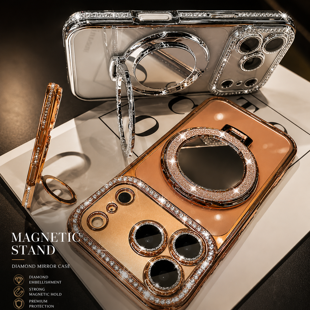 Premium iPhone Case MagSafe Compatible Diamond Mirror Glitter Cover Transparent Protection