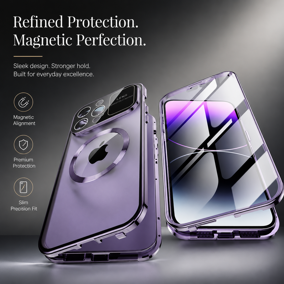 Premium iPhone Case MagSafe Compatible Double-Sided Tempered Glass Cover Magnetic Frame Protection