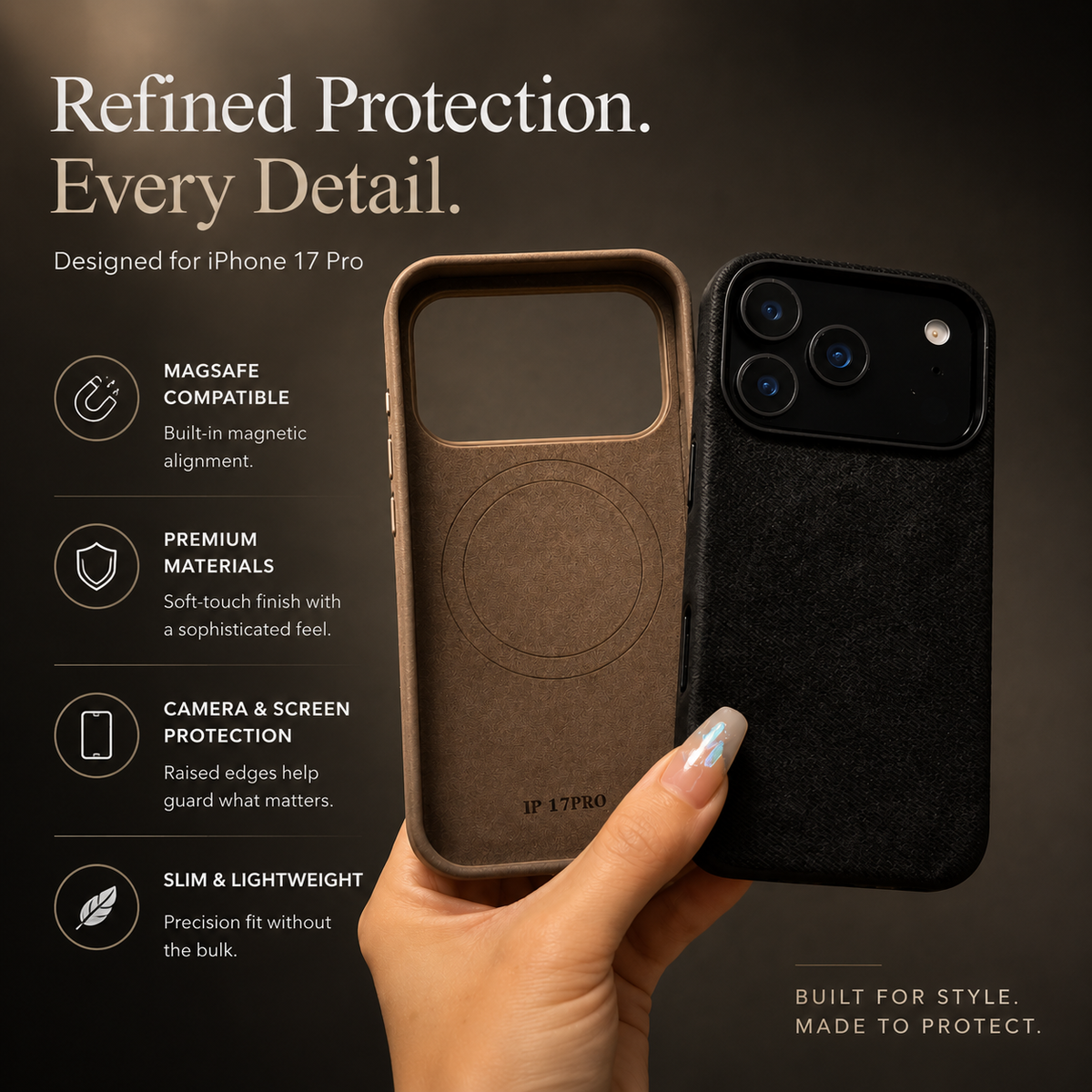 Premium iPhone Case MagSafe Compatible Fiber Leather Protective Cover Matte Anti Fingerprint Shockproof Slim Wireless Charging Full Coverage