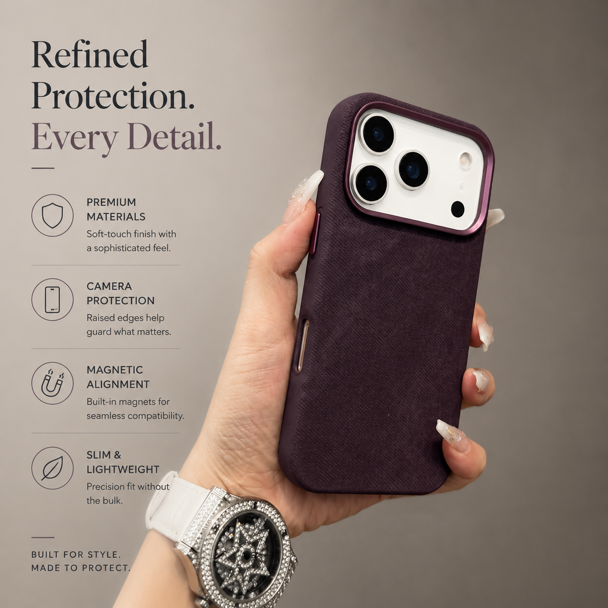 Premium iPhone Case MagSafe Compatible Fiber Leather Protective Cover Matte Anti Fingerprint Shockproof Slim Wireless Charging Full Coverage