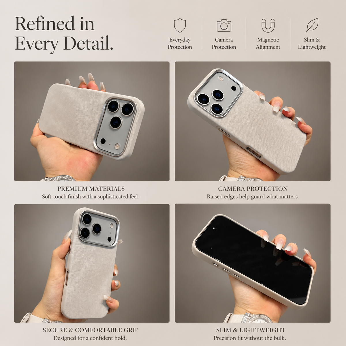 Premium iPhone Case MagSafe Compatible Fiber Leather Protective Cover Matte Anti Fingerprint Shockproof Slim Wireless Charging Full Coverage