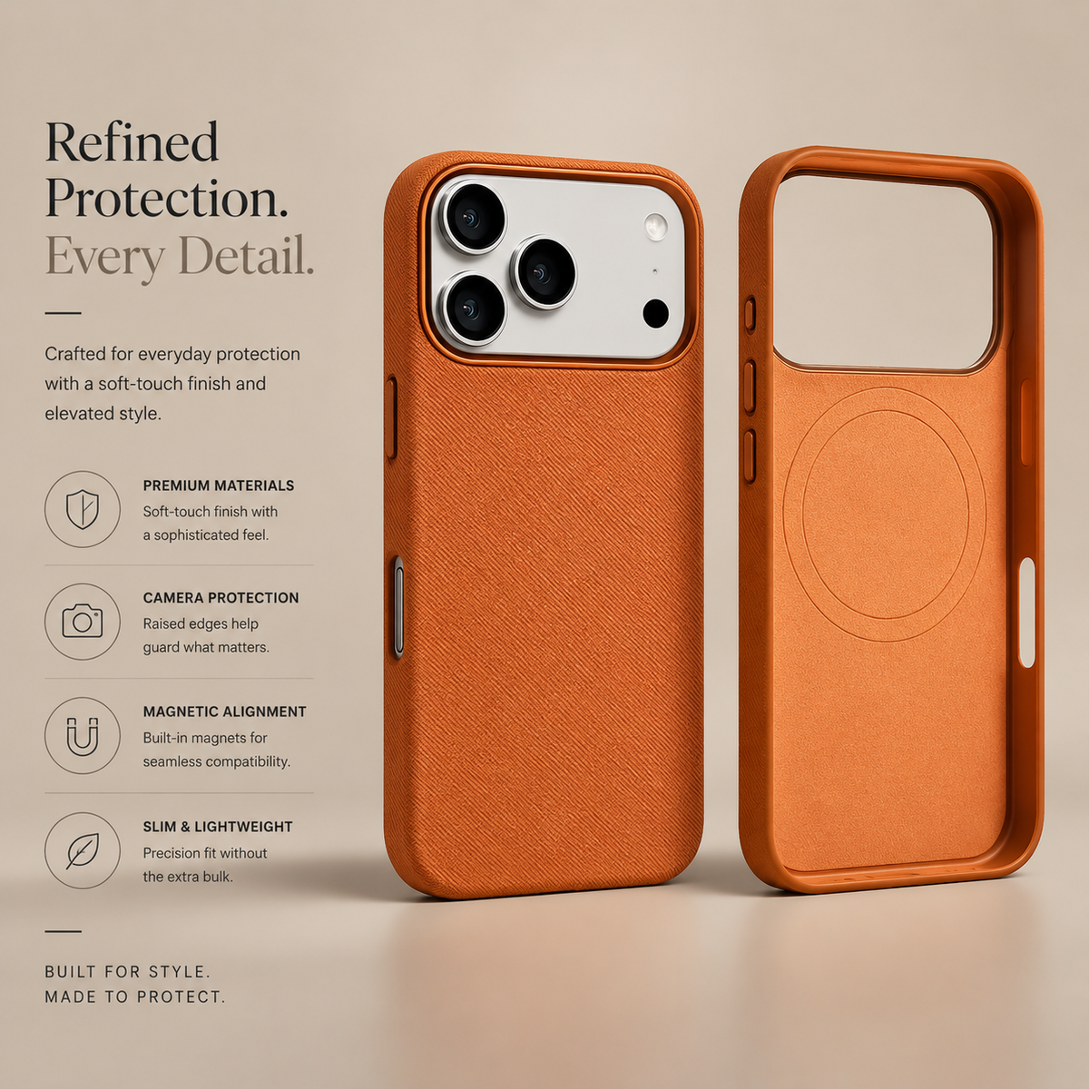 Premium iPhone Case MagSafe Compatible Fiber Leather Protective Cover Matte Anti Fingerprint Shockproof Slim Wireless Charging Full Coverage