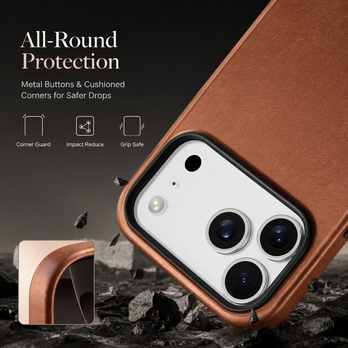 Premium iPhone Case MagSafe Compatible Genuine Leather Slim Cover Full Shockproof Protection