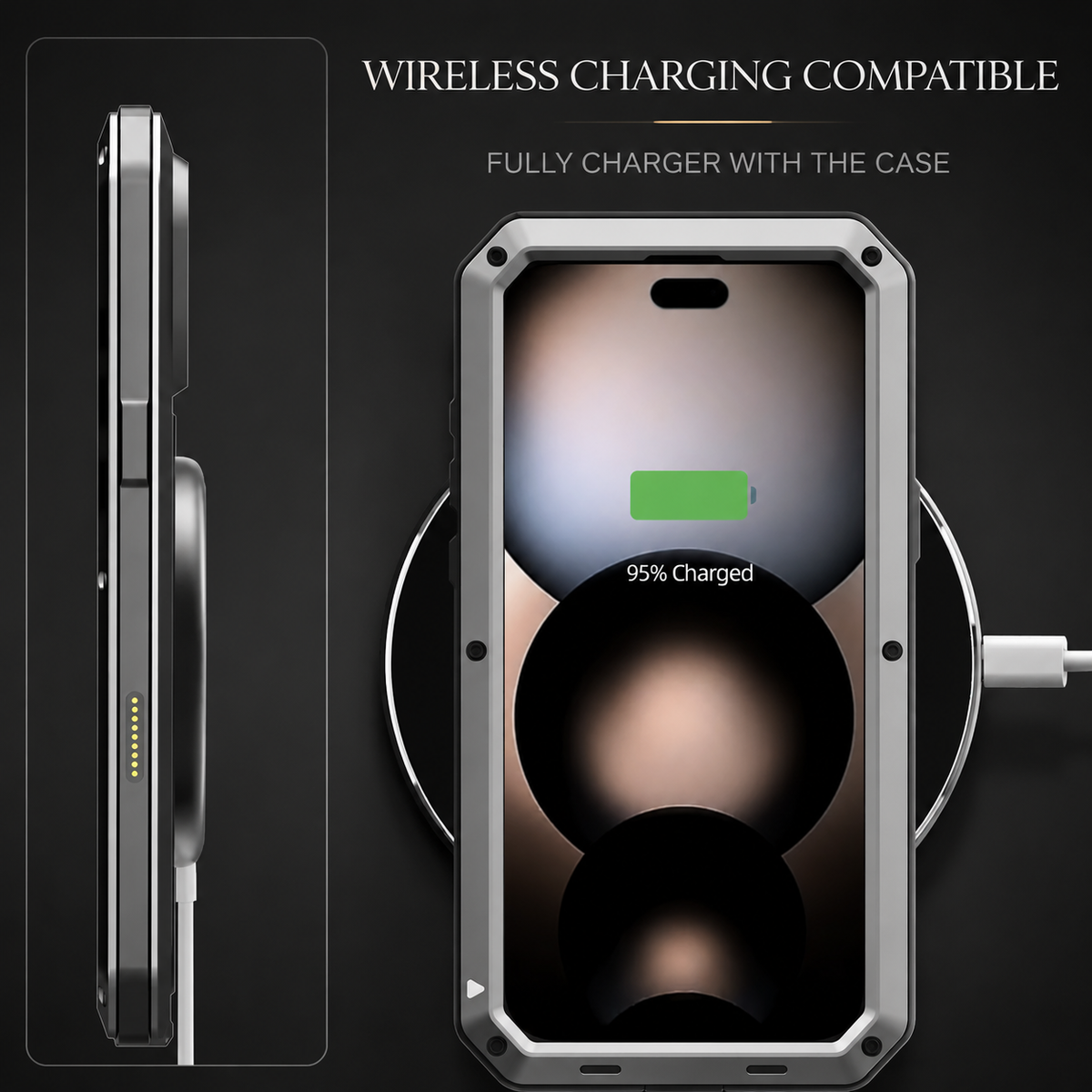 Premium iPhone Case MagSafe Compatible Heavy Duty Metal Cover Built-In Glass Screen Protection