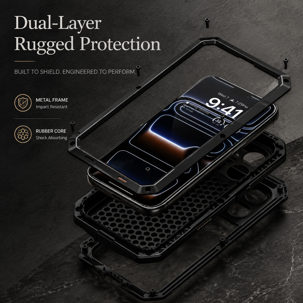 Premium iPhone Case MagSafe Compatible Heavy Duty Metal Cover Built-In Glass Screen Protection