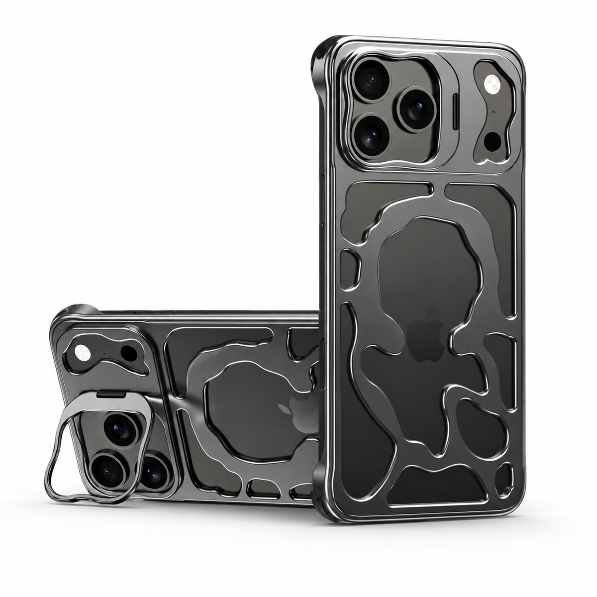 Premium iPhone Case MagSafe Compatible Hollow Metal Cover Heat Dissipating Design Built-In Stand Bracket Slim Shockproof Magnetic Protective Case