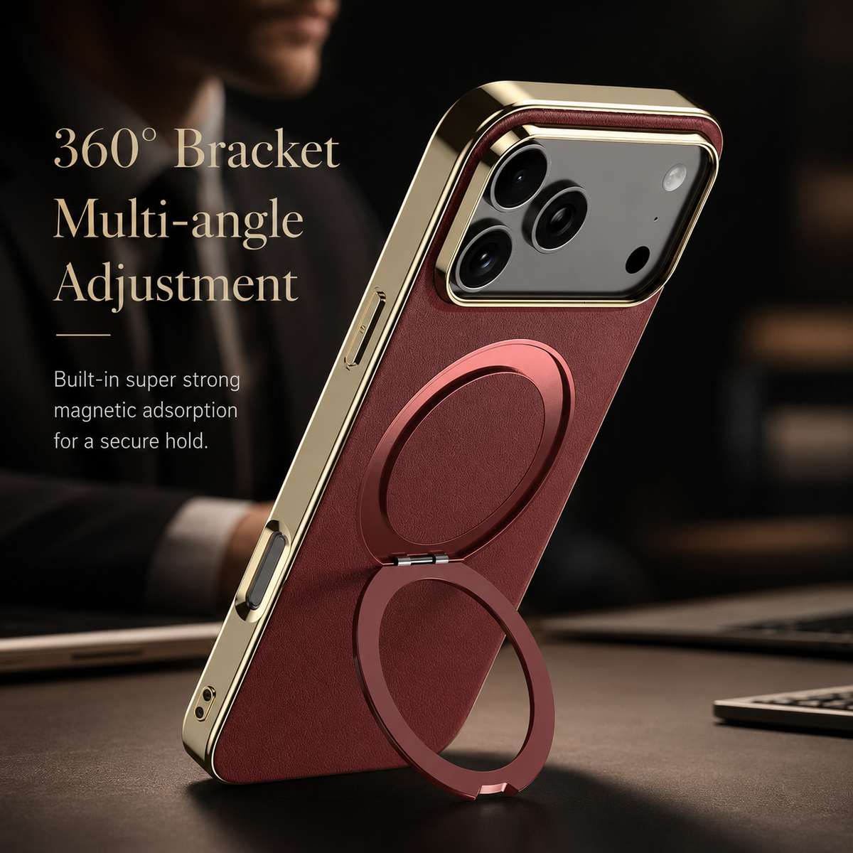 Premium iPhone Case MagSafe Compatible Leather Ring Holder Cover Lens Protection