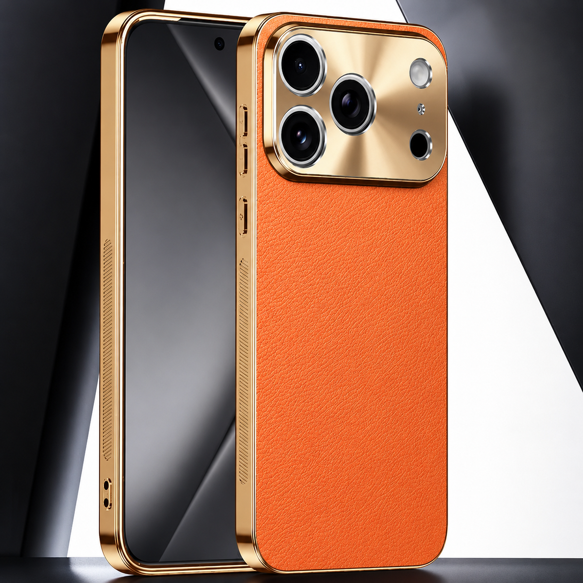Premium iPhone Case MagSafe Compatible Lychee Texture Leather Cover Electroplated Frame Shockproof Camera Lens Protection Slim Design