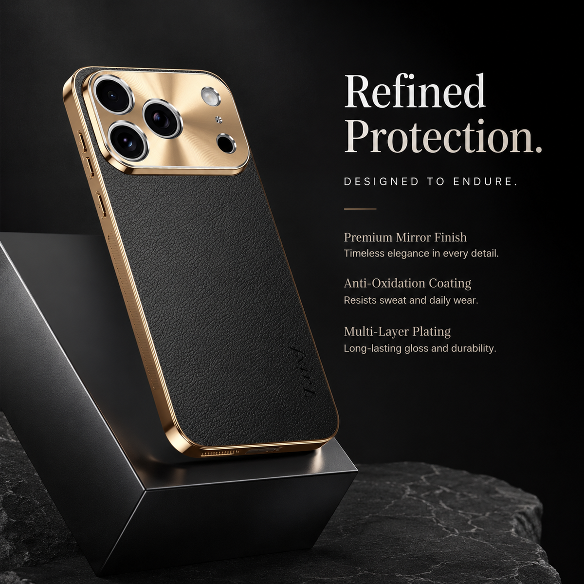Premium iPhone Case MagSafe Compatible Lychee Texture Leather Cover Electroplated Frame Shockproof Camera Lens Protection Slim Design