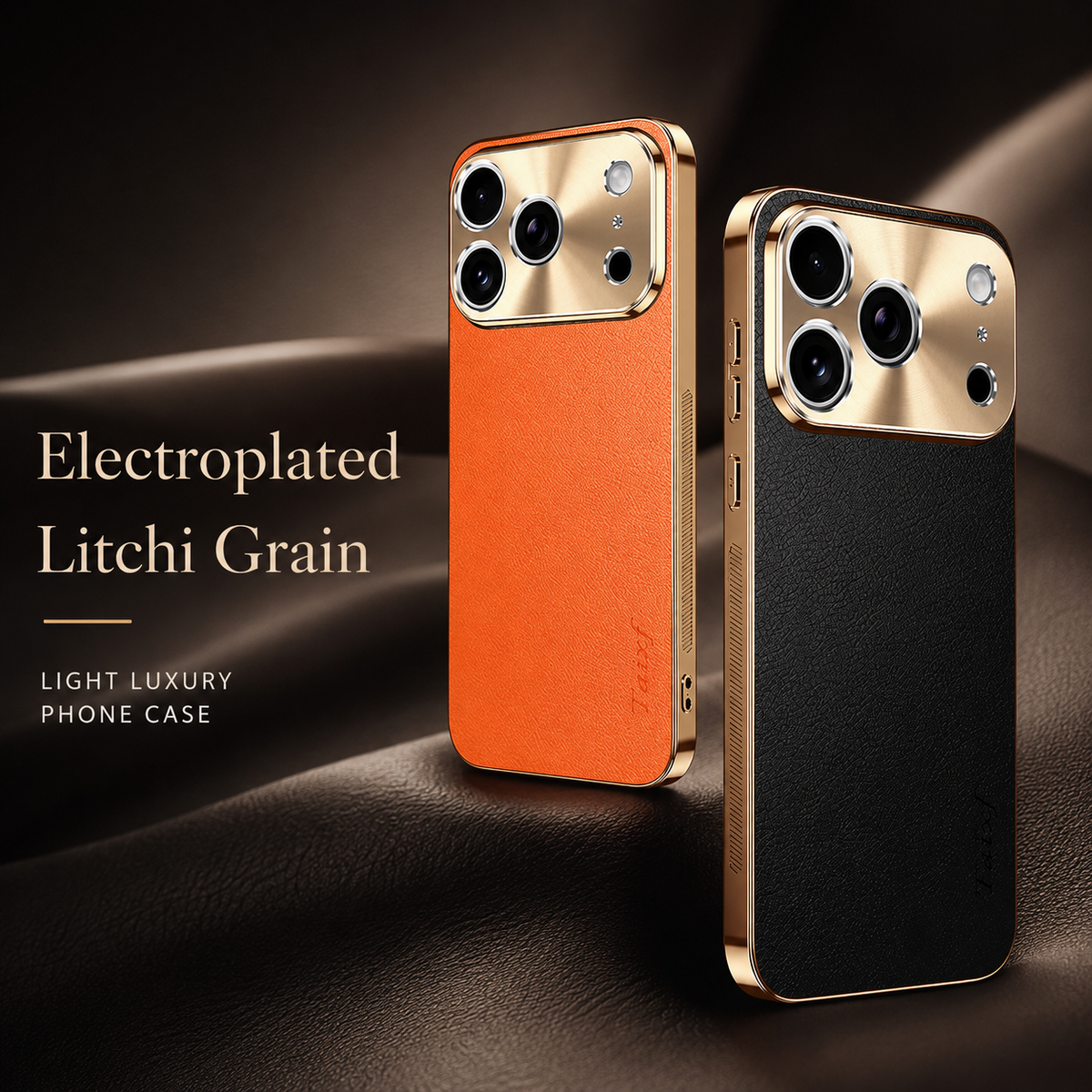 Premium iPhone Case MagSafe Compatible Lychee Texture Leather Cover Electroplated Frame Shockproof Camera Lens Protection Slim Design
