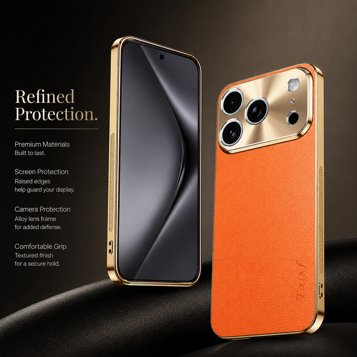 Premium iPhone Case MagSafe Compatible Lychee Texture Leather Cover Electroplated Frame Shockproof Camera Lens Protection Slim Design