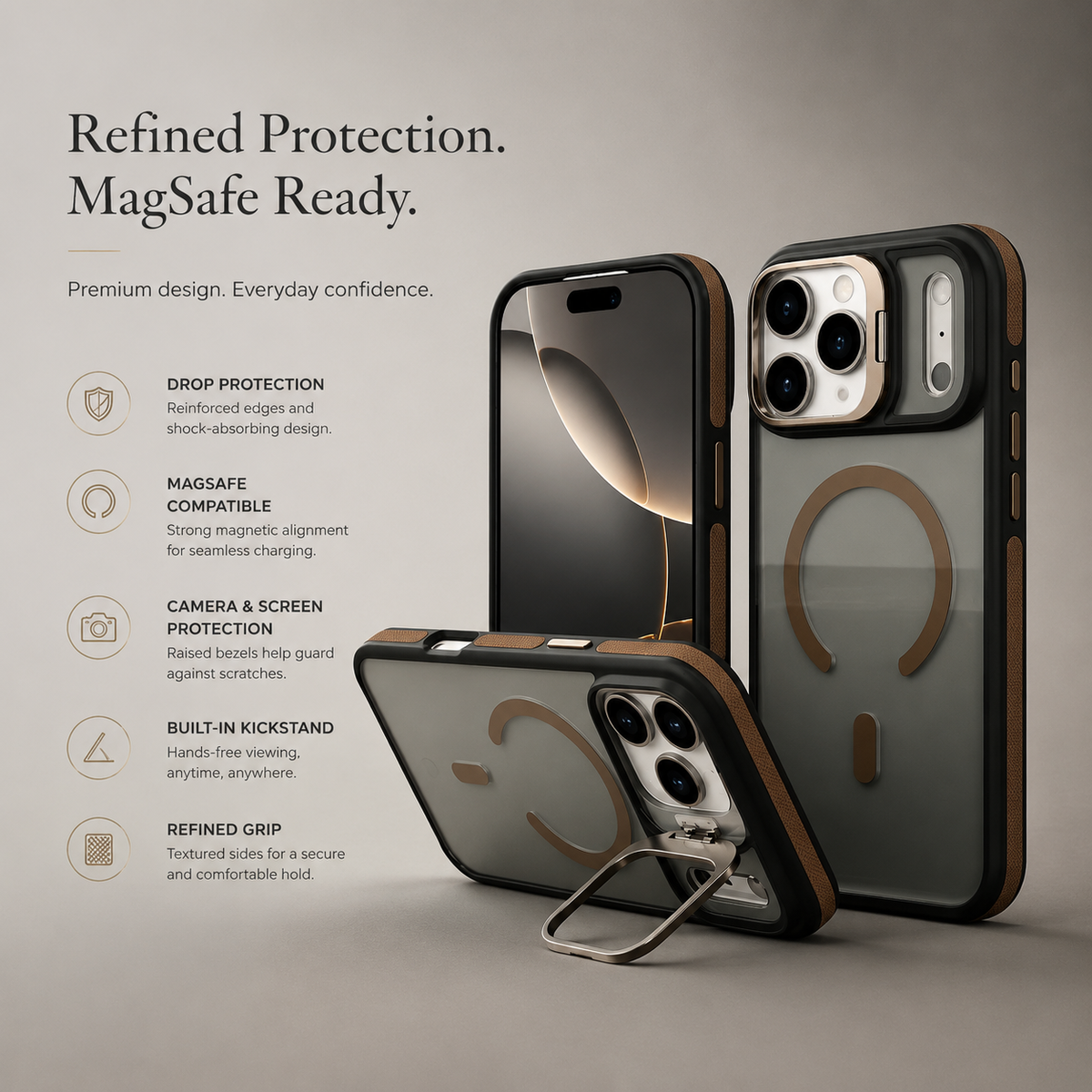 Premium iPhone Case MagSafe Compatible Matte Transparent Protective Cover Metal Kickstand Shockproof Armor Wireless Charging Full Coverage