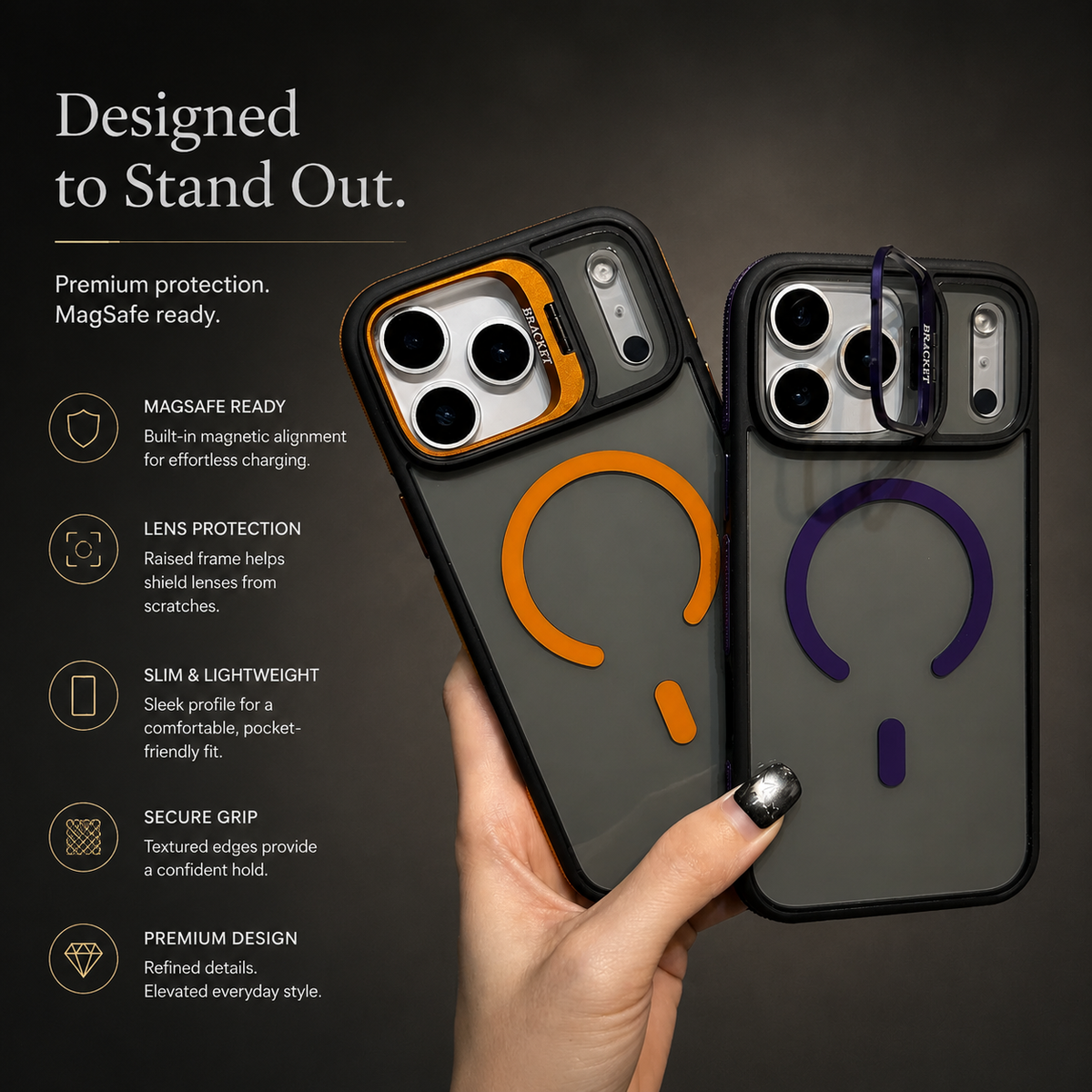 Premium iPhone Case MagSafe Compatible Matte Transparent Protective Cover Metal Kickstand Shockproof Armor Wireless Charging Full Coverage
