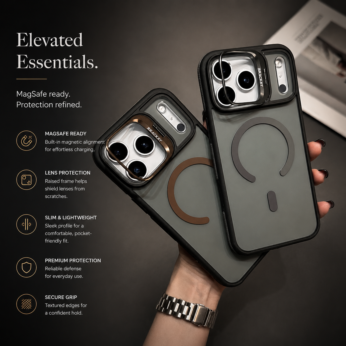 Premium iPhone Case MagSafe Compatible Matte Transparent Protective Cover Metal Kickstand Shockproof Armor Wireless Charging Full Coverage