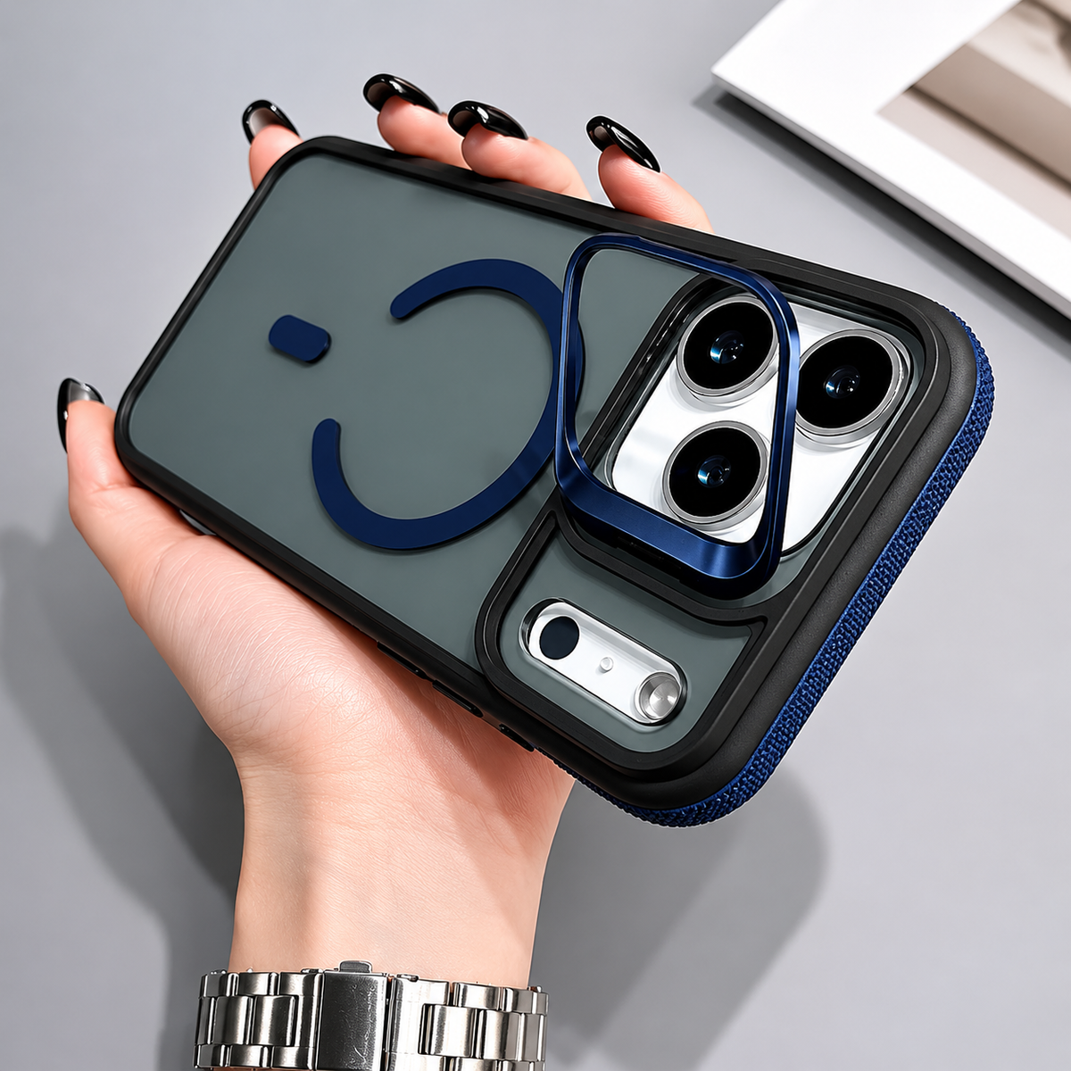 Premium iPhone Case MagSafe Compatible Matte Transparent Protective Cover Metal Kickstand Shockproof Armor Wireless Charging Full Coverage