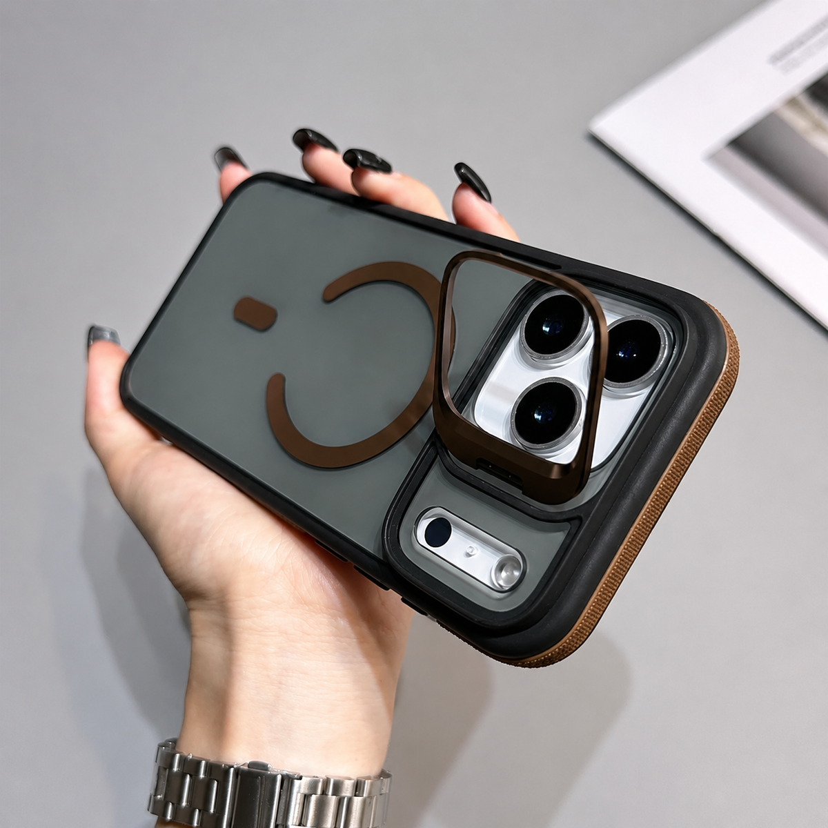 Premium iPhone Case MagSafe Compatible Matte Transparent Protective Cover Metal Kickstand Shockproof Armor Wireless Charging Full Coverage