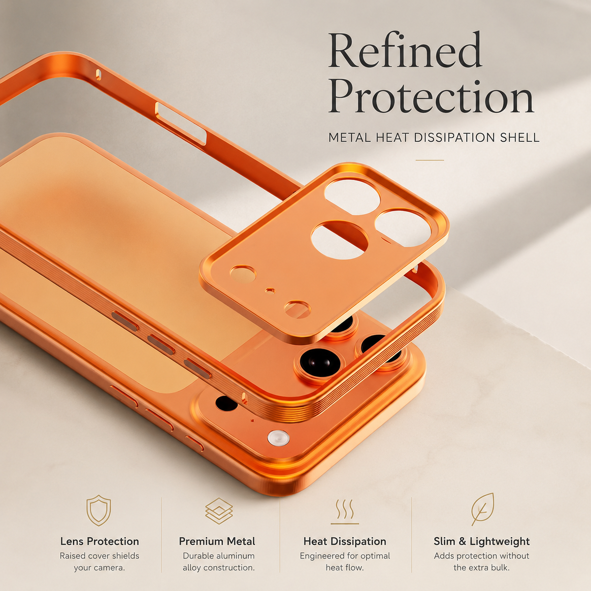 Premium iPhone Case MagSafe Compatible Metal Frame Cover Heat Dissipation Shockproof Camera Lens Protection Slim Structure