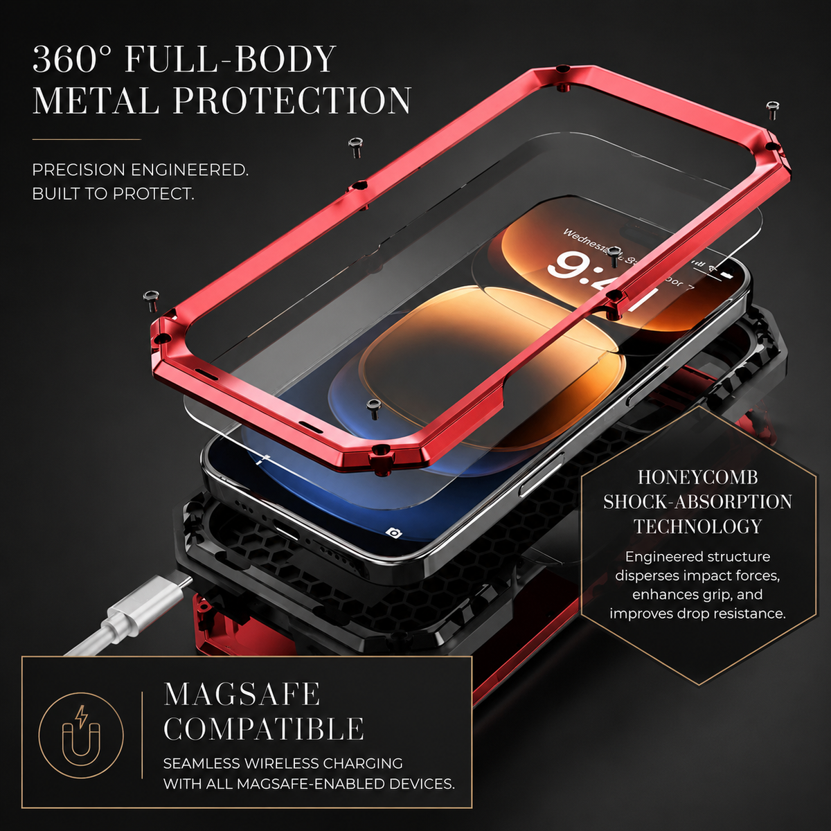 Premium iPhone Case MagSafe Compatible Military Heavy Duty Metal Armor Cover Full Body Protection