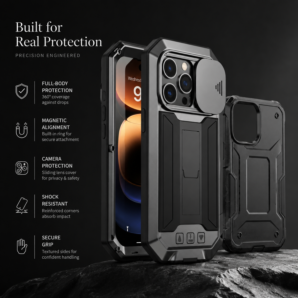 Premium iPhone Case MagSafe Compatible Military Heavy Duty Metal Armor Cover Full Body Protection