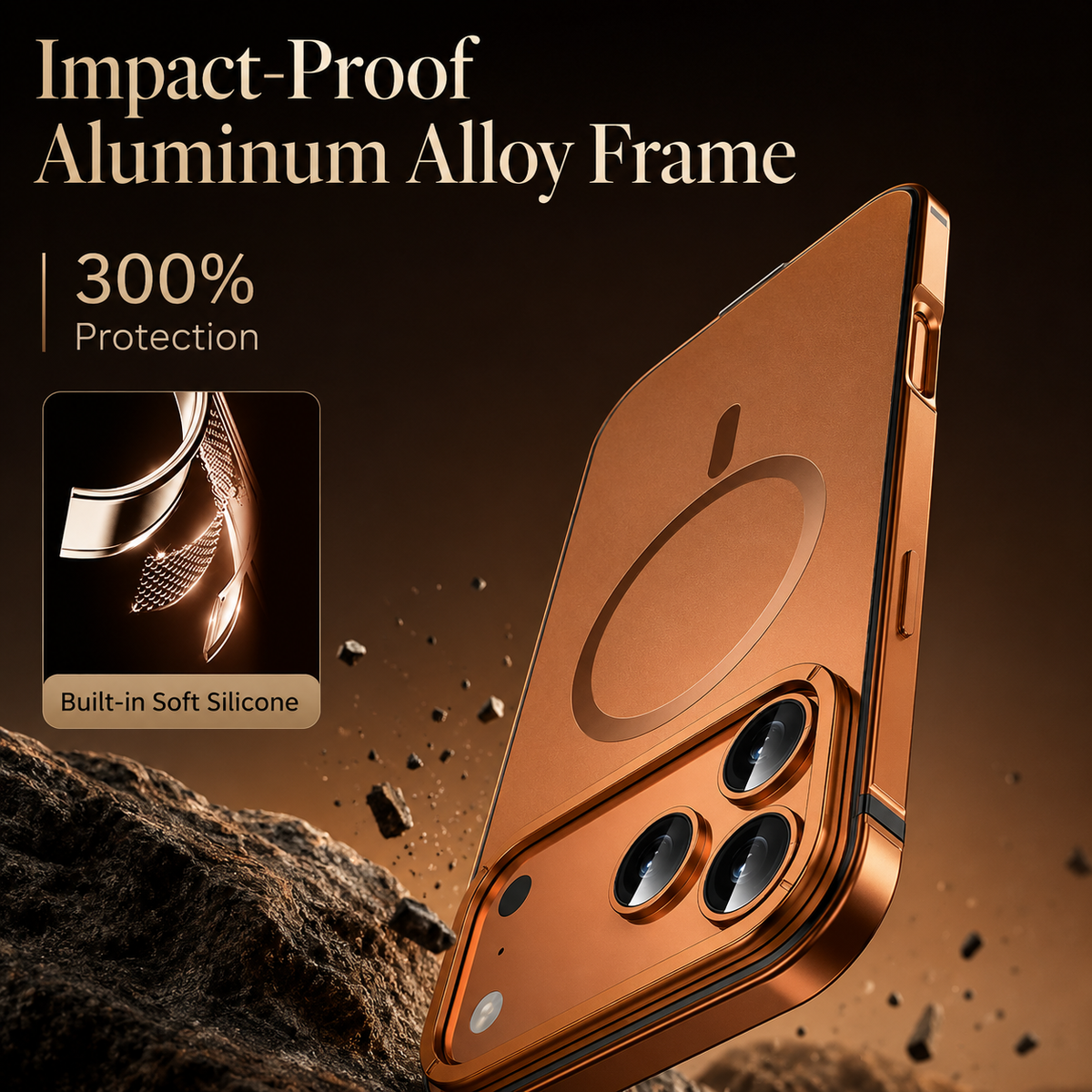 Premium iPhone Case MagSafe Compatible Orange Aluminum Alloy Cover Shockproof Matte Protection