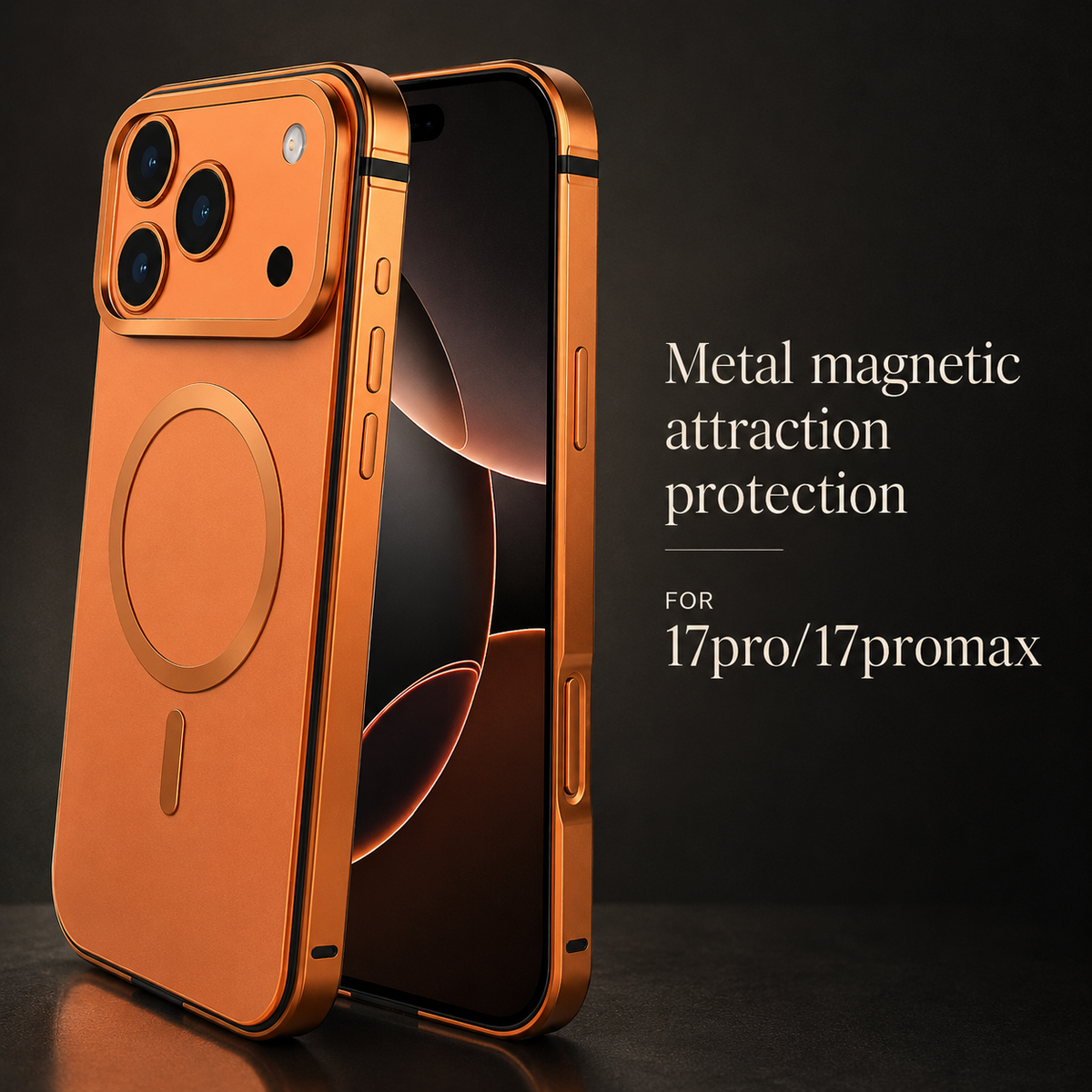 Premium iPhone Case MagSafe Compatible Orange Aluminum Alloy Cover Shockproof Matte Protection