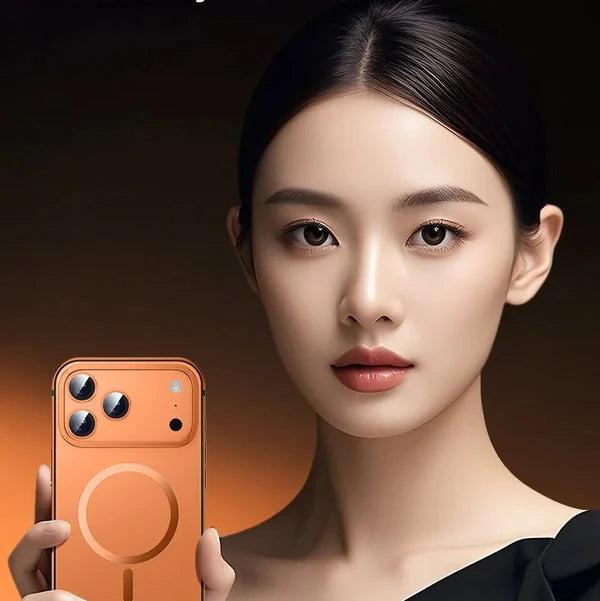Premium iPhone Case MagSafe Compatible Orange Aluminum Alloy Cover Shockproof Matte Protection