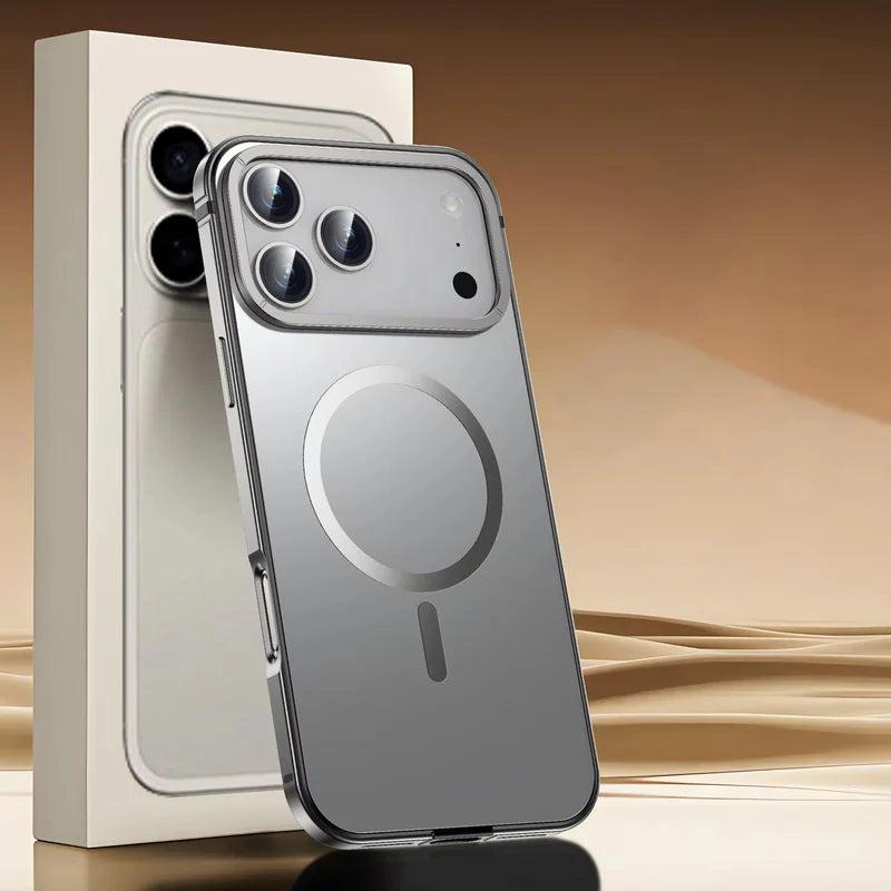 Premium iPhone Case MagSafe Compatible Orange Aluminum Alloy Cover Shockproof Matte Protection