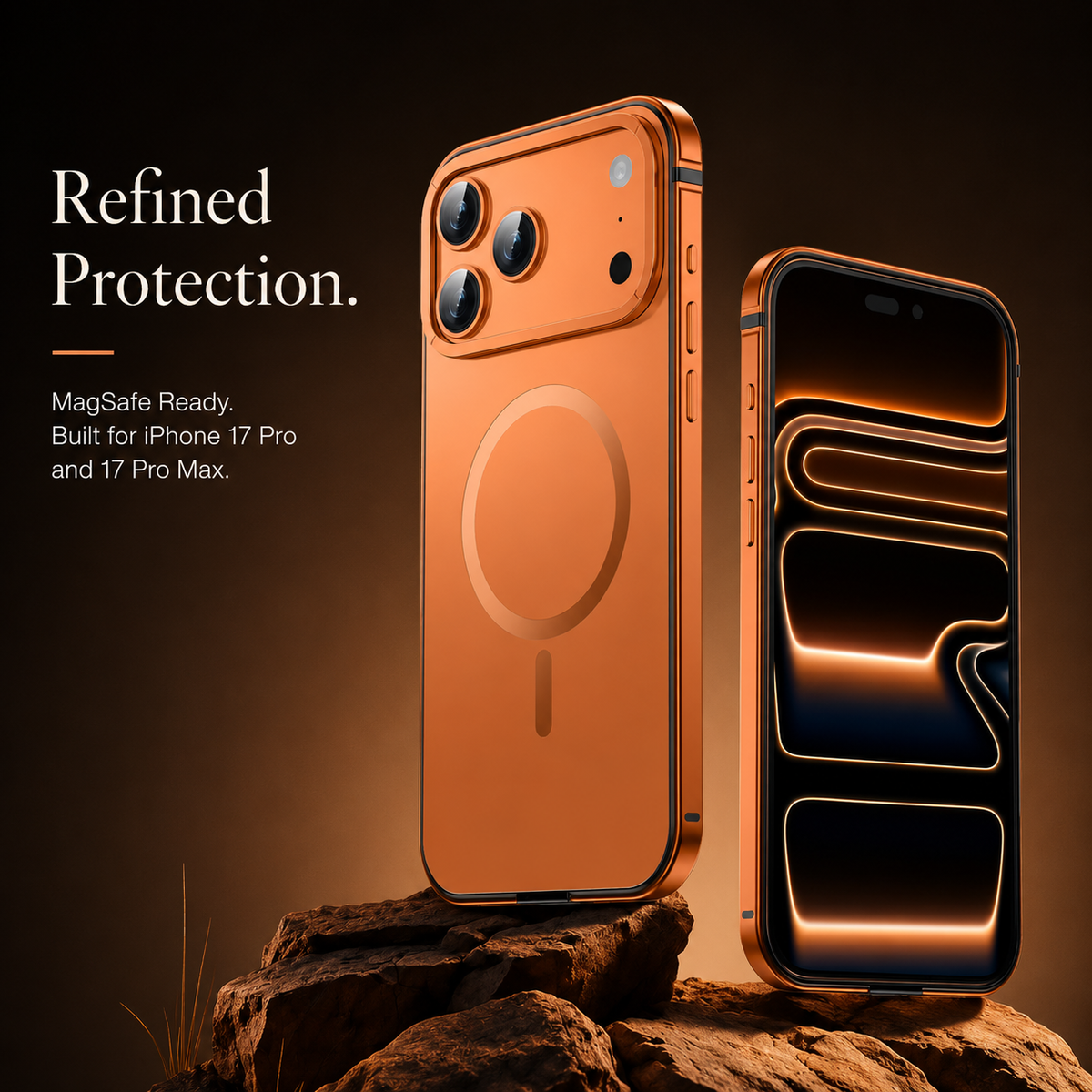 Premium iPhone Case MagSafe Compatible Orange Aluminum Metal Cover Shockproof Matte Protection