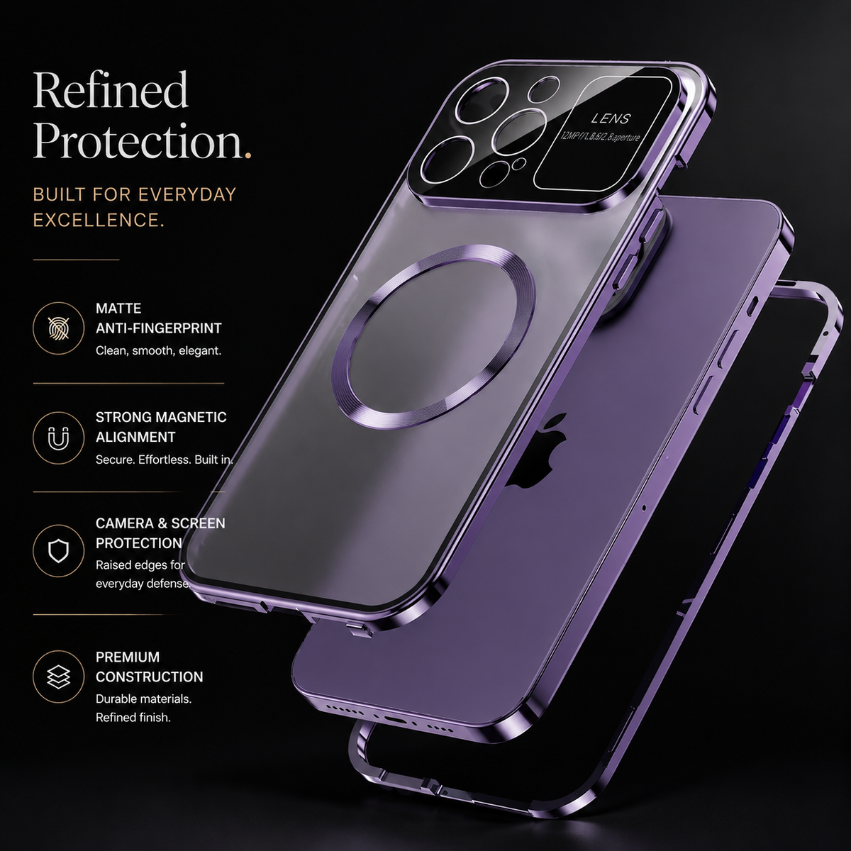 Premium iPhone Case MagSafe Compatible Privacy Screen Cover Frosted Glass Anti Spy Full Protection
