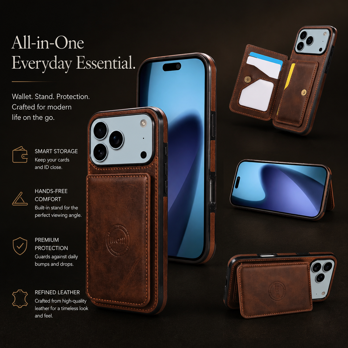 Premium iPhone Case MagSafe Compatible RFID Leather Wallet Cover Shockproof Protection