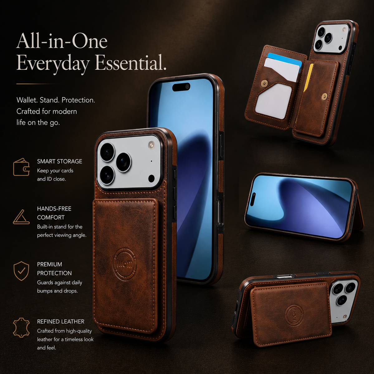 Premium iPhone Case MagSafe Compatible RFID Leather Wallet Cover Shockproof Protection