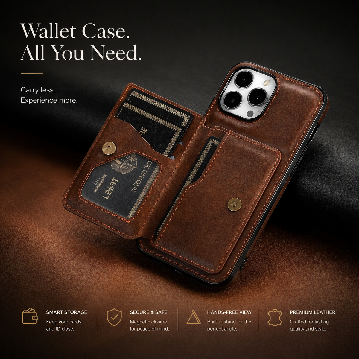 Premium iPhone Case MagSafe Compatible RFID Leather Wallet Cover Shockproof Protection