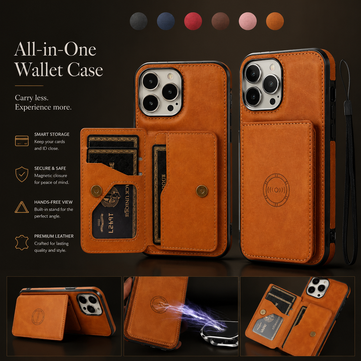 Premium iPhone Case MagSafe Compatible RFID Leather Wallet Cover Shockproof Protection