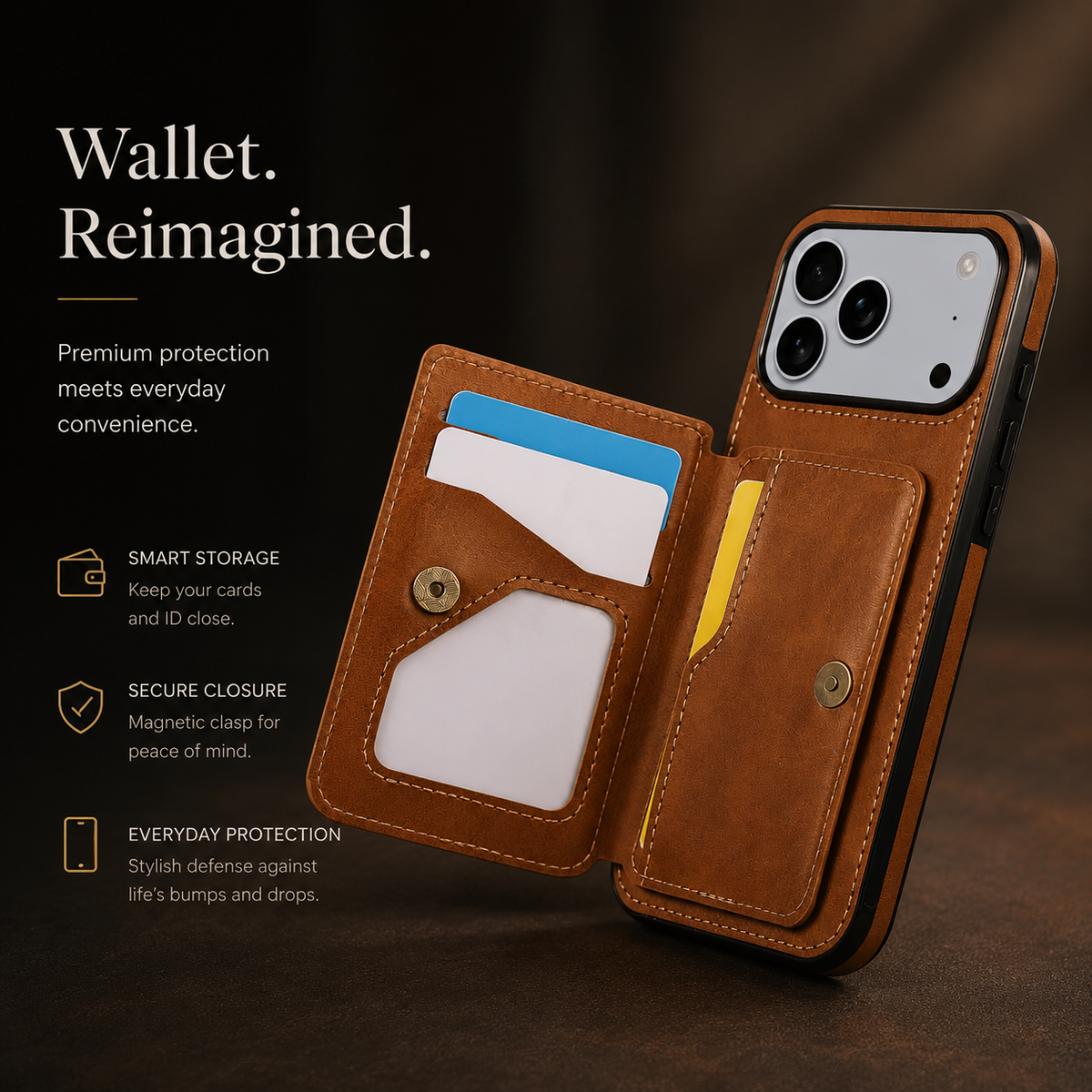 Premium iPhone Case MagSafe Compatible RFID Leather Wallet Cover Shockproof Protection