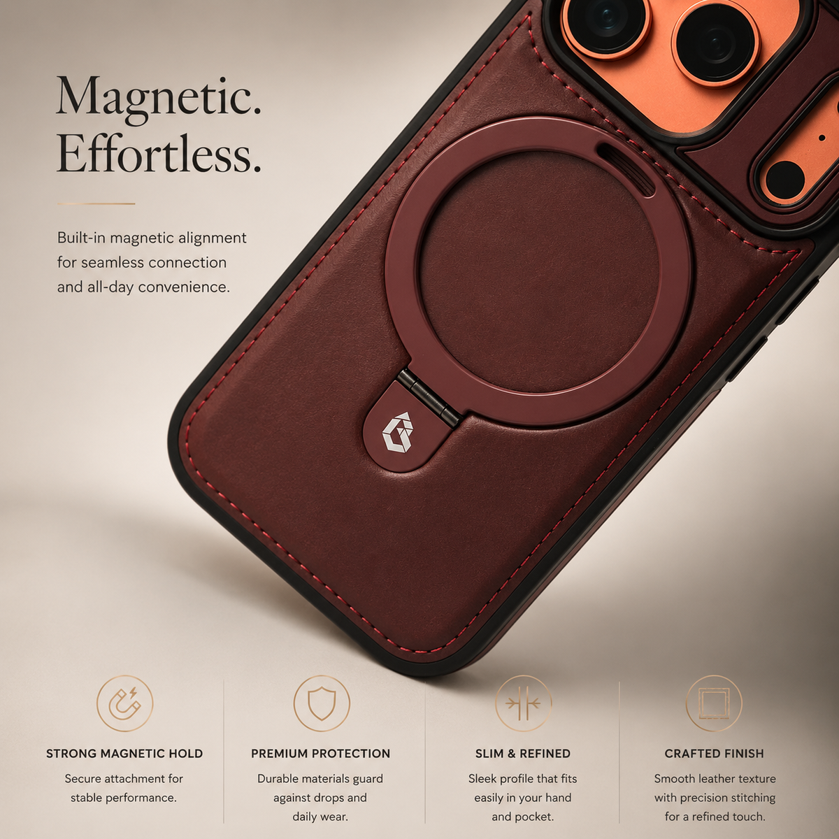 Premium iPhone Case MagSafe Compatible Retro Leather Protective Cover Invisible Kickstand Shockproof Slim Business Full Coverage