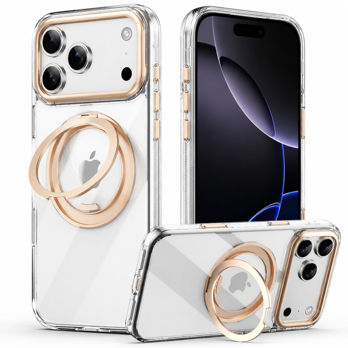 Premium iPhone Case MagSafe Compatible Rotating Stand Shockproof Protective Cover Mechanical Torque Metal TPU PC Full Coverage