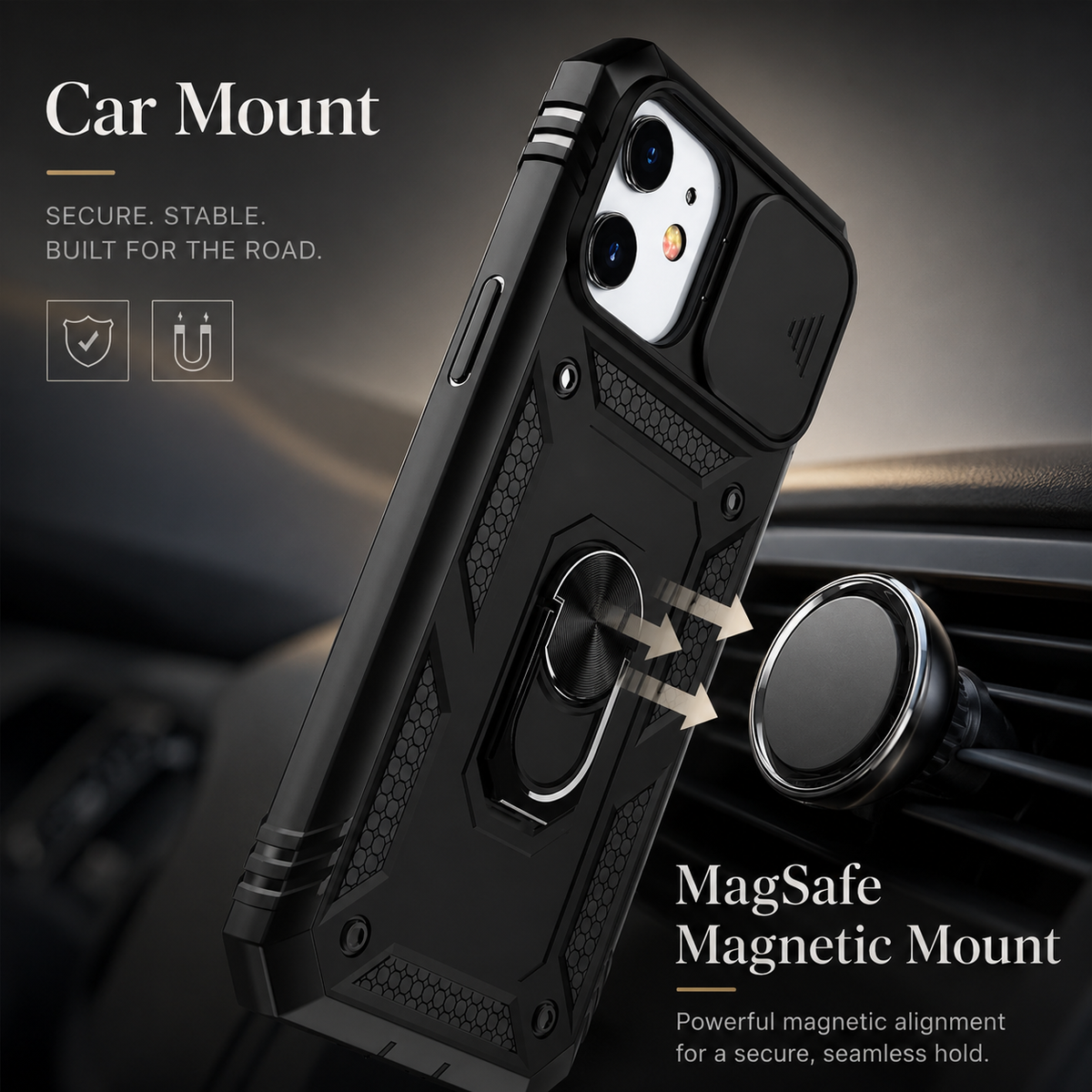 Premium iPhone Case MagSafe Compatible Rugged Armor Card Holder Cover Kickstand Protection