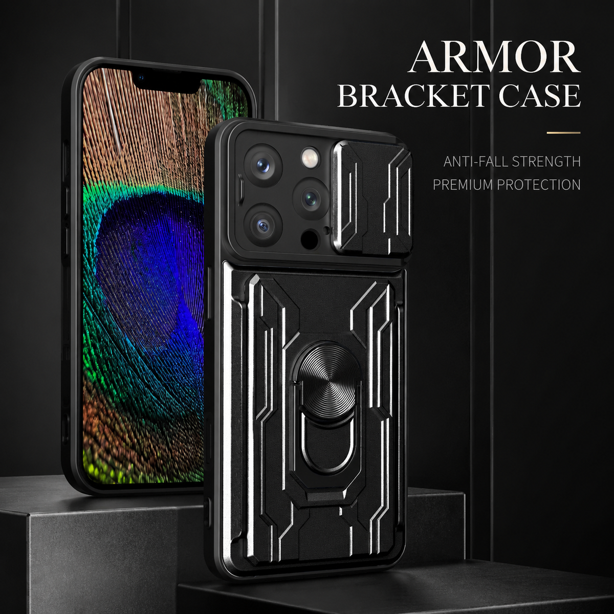 Premium iPhone Case MagSafe Compatible Rugged Armor Card Holder Cover Ring Stand Protection