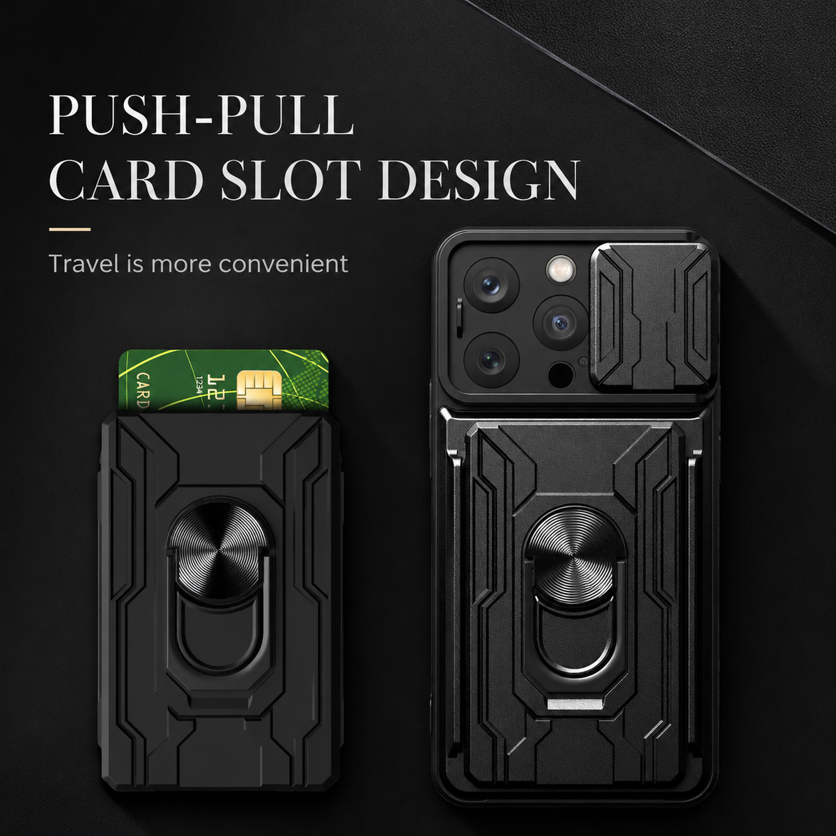 Premium iPhone Case MagSafe Compatible Rugged Armor Card Holder Cover Ring Stand Protection