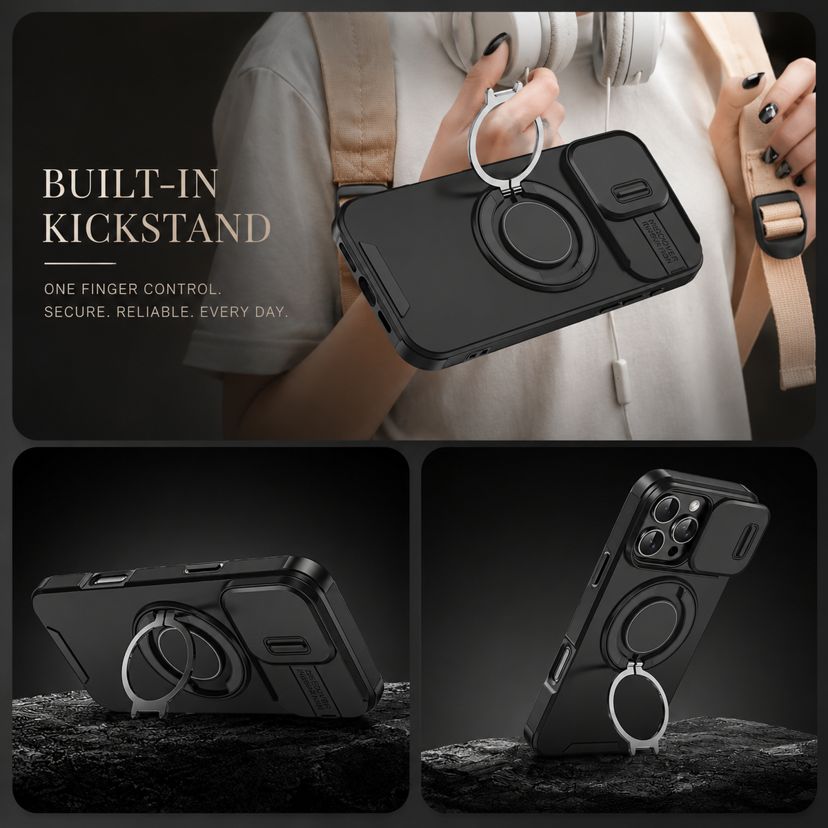 Premium iPhone Case MagSafe Compatible Rugged Armor Magnetic Stand Cover Shockproof Protection