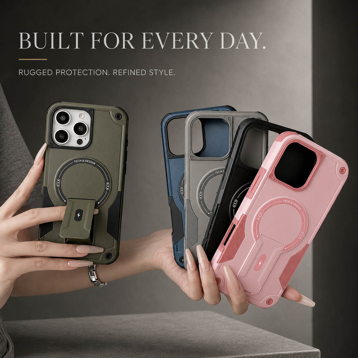 Premium iPhone Case MagSafe Compatible Rugged Hybrid Cover Kickstand Lanyard Protection