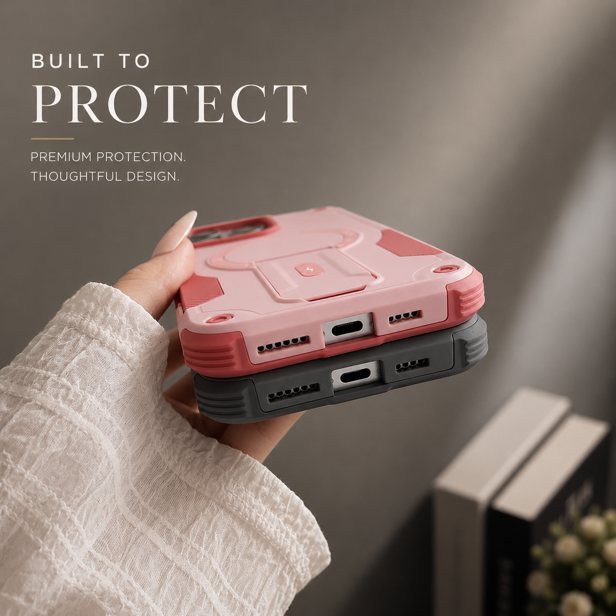 Premium iPhone Case MagSafe Compatible Rugged Hybrid Cover Kickstand Lanyard Protection