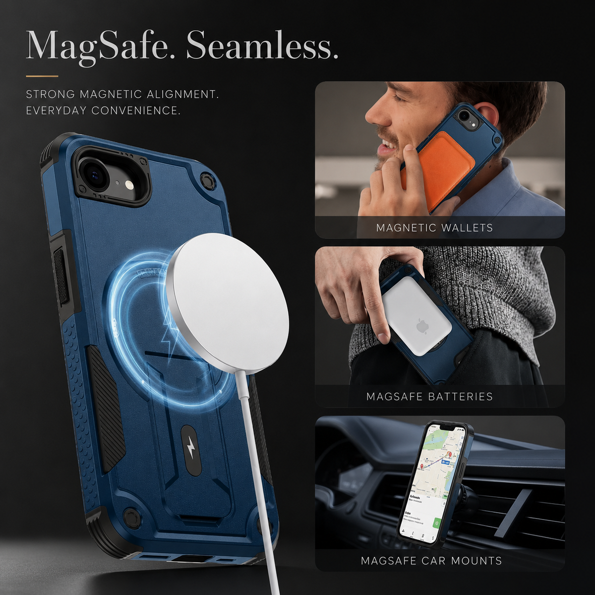 Premium iPhone Case MagSafe Compatible Rugged Hybrid Cover Kickstand Lanyard Protection