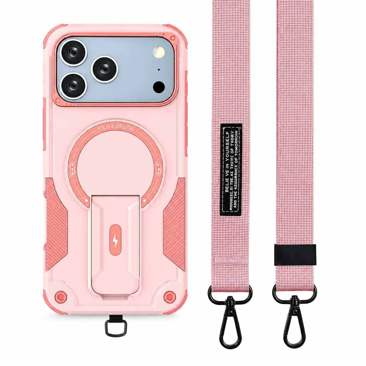 Premium iPhone Case MagSafe Compatible Rugged Hybrid Cover Kickstand Lanyard Protection