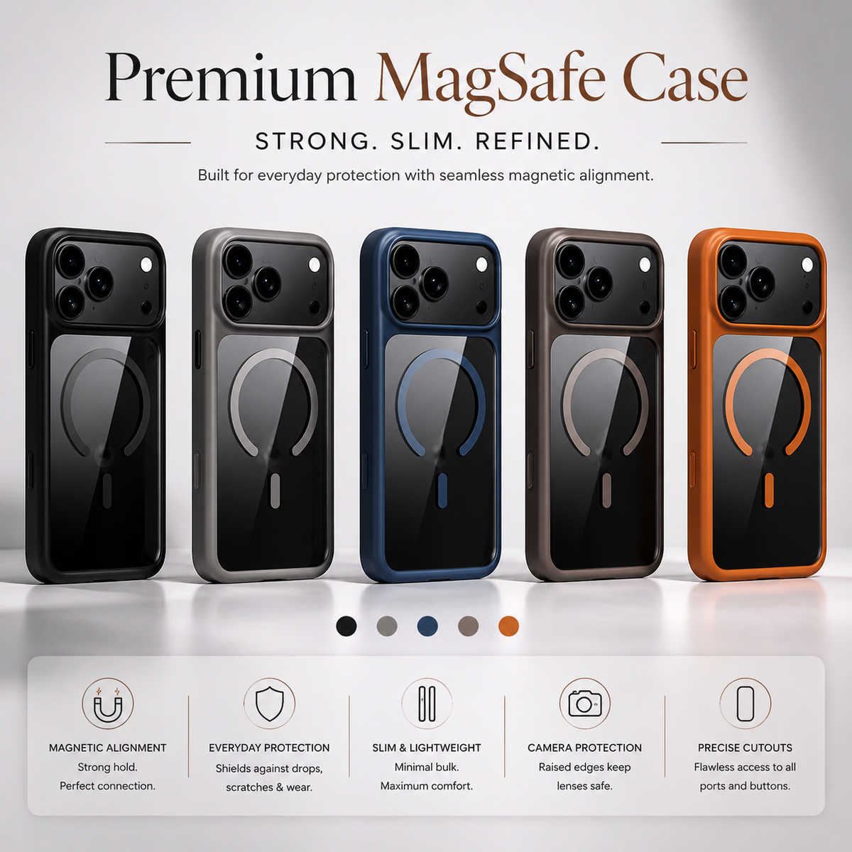 Premium iPhone Case MagSafe Compatible Shockproof Protective Cover Matte Anti Fingerprint TPU PC Camera Button Full Coverage