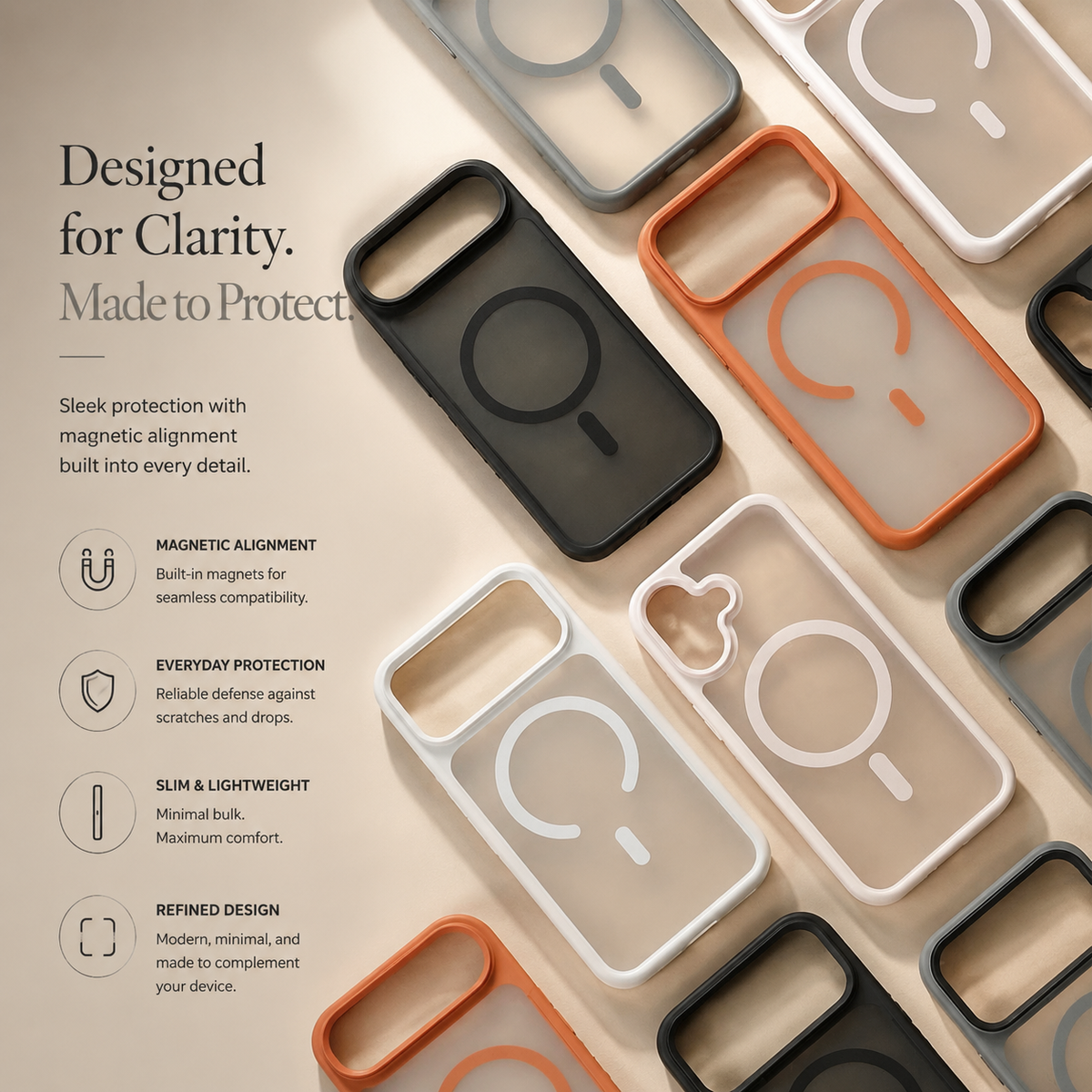 Premium iPhone Case MagSafe Compatible Shockproof Protective Cover Matte Anti Fingerprint TPU PC Camera Button Full Coverage