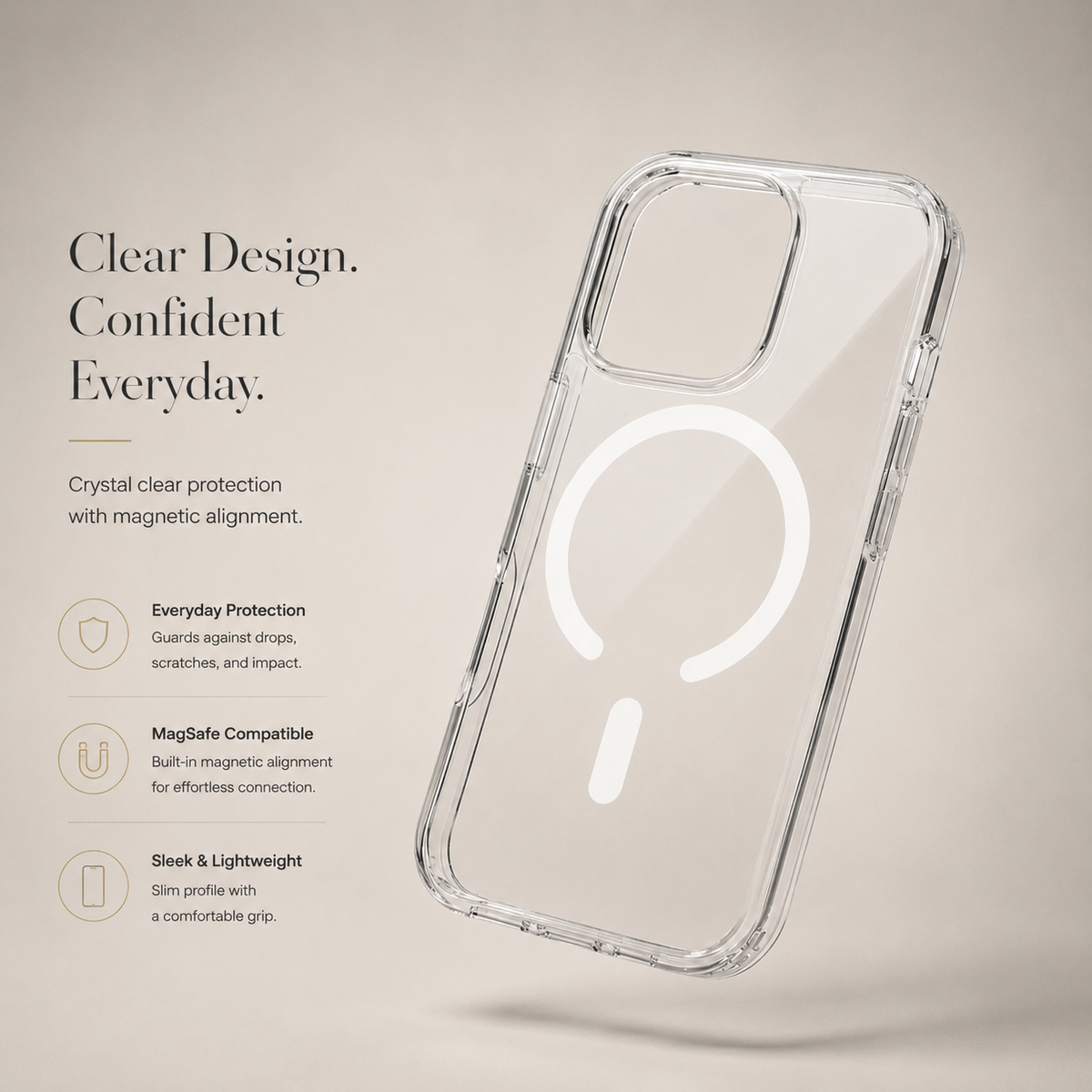 Premium iPhone Case MagSafe Compatible Transparent Clear Protective Cover Slim Shockproof Anti Scratch Lightweight Full Coverage