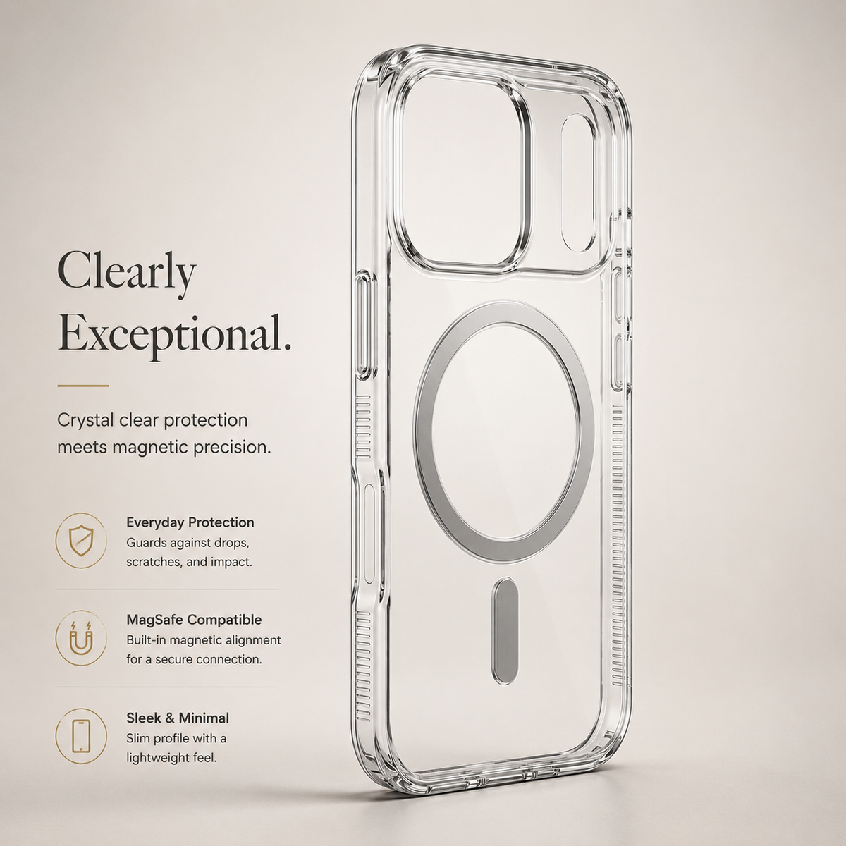 Premium iPhone Case MagSafe Compatible Transparent Clear Protective Phone Cover Slim Shockproof Lightweight Full Coverage