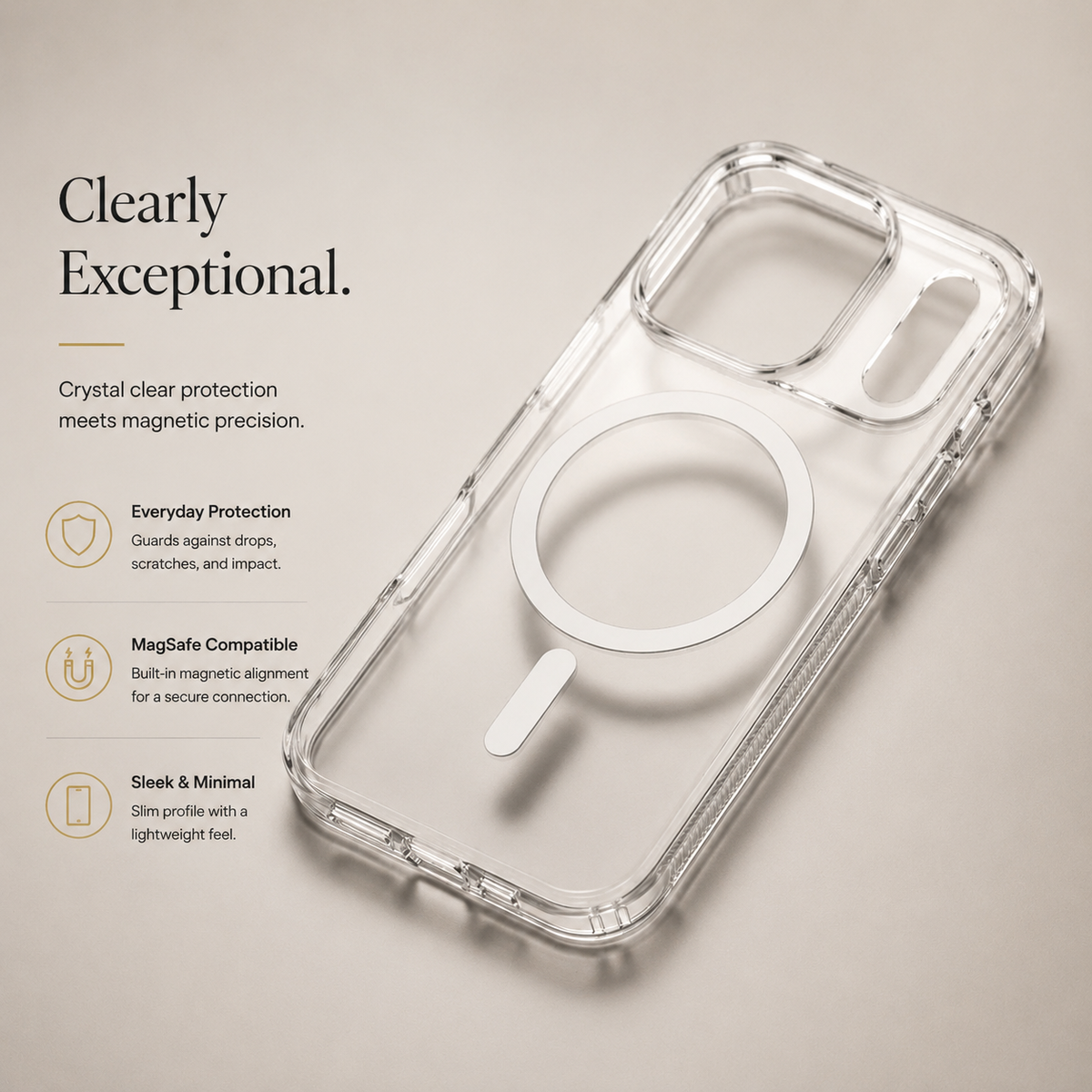 Premium iPhone Case MagSafe Compatible Transparent Clear Protective Phone Cover Slim Shockproof Lightweight Full Coverage